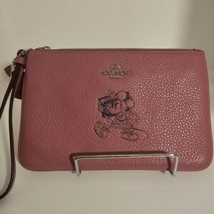 Coach x Disney Pink Leather Wristlet With Mini Holding A Boombox